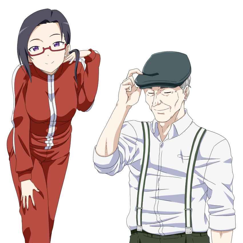 10s, 1boy, 1girl, ajin_(sakurai_gamon), breasts, crossover, demi-chan_wa_kataritai, glasses