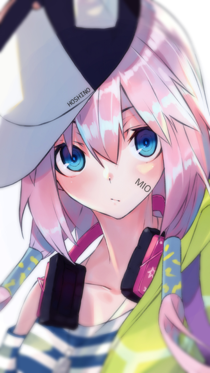 1girl, artist_name, baseball_cap, blue_eyes, blurry, collarbone, depth_of_field, drawing_on_another's_face