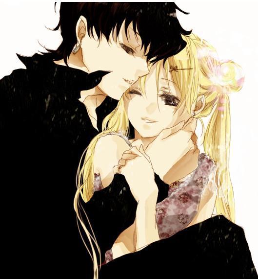 1990s_(style), 1boy, 1girl, androgynous, bishoujo_senshi_sailor_moon, bishoujo_senshi_sailor_moon_sailor_stars, bishoujo_senshi_sailor_moon_stars, black_eyes, black_hair, blonde_hair, couple, fragrant_olive, hair_bun, hair_ornament, hairclip, hand_on_another's_cheek, hand_on_another's_face, happy, hetero, holding_another's_wrist, hug, hug_from_behind, kou_seiya, long_hair, one_eye_closed, profile, retro_artstyle, sailor_starlights, seiya_kou, shirt, short_hair, single_hair_bun, smile, tsukino_usagi, twintails, wink