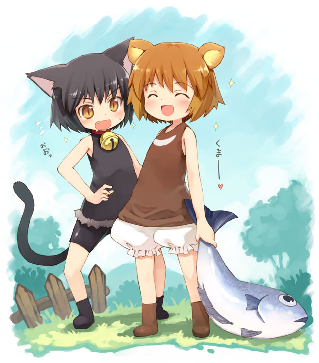 1boy, 1girl, animal_ears, bad_id, bad_pixiv_id, black_hair, bloomers, blush
