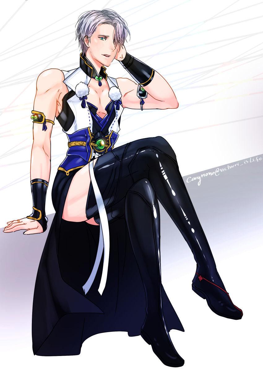 10s, 1boy, absurdres, artist_name, bad_id, bad_pixiv_id, black_legwear, blue_eyes