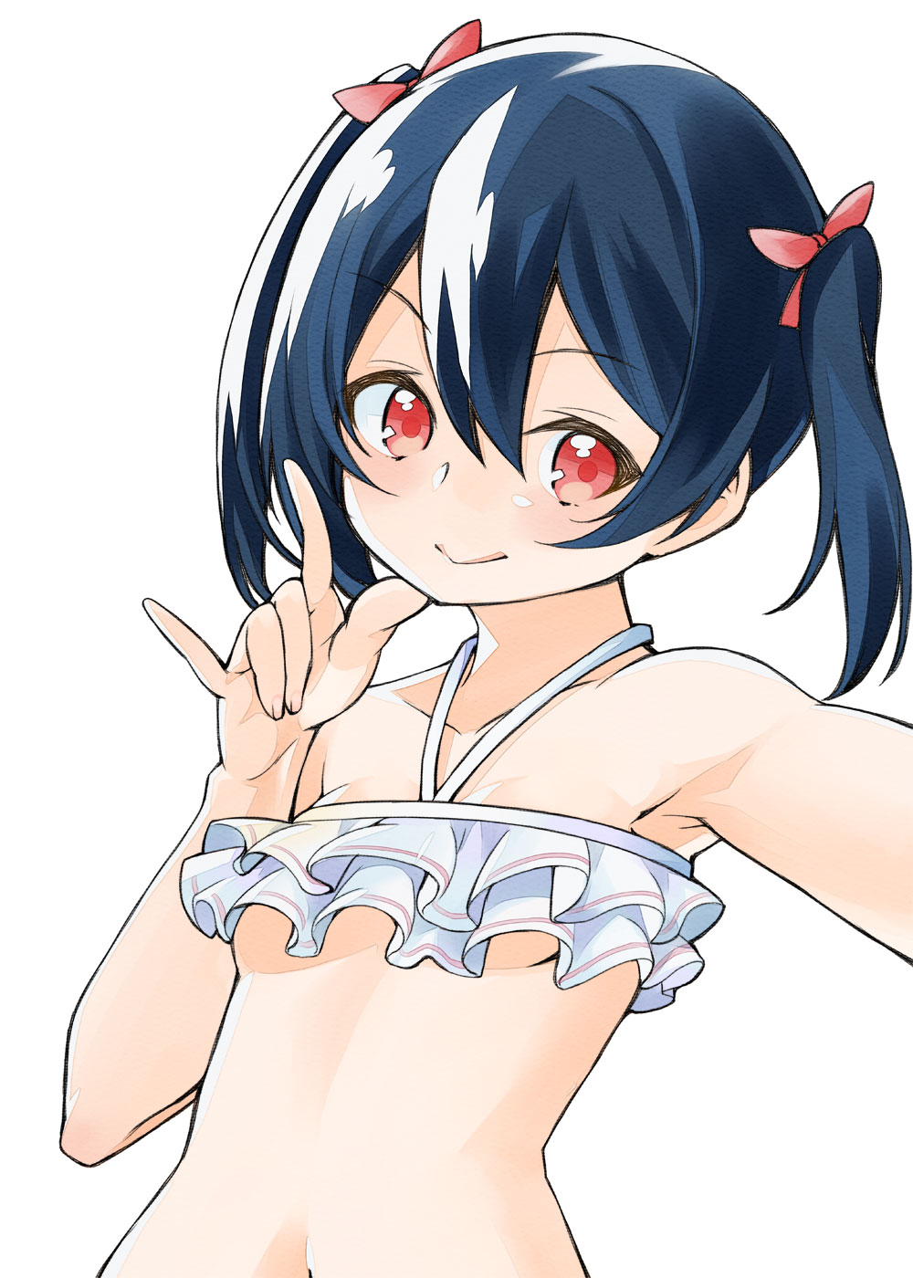 10s, 1girl, armpits, bikini, black_hair, blush, bow, breasts