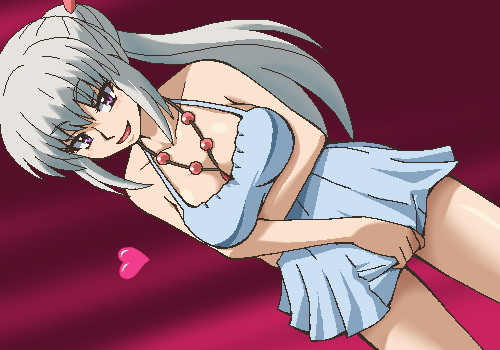 00s, 1girl, awa, bare_shoulders, female_focus, halterneck, jaggy_lines, lowres, oekaki, solo, teasing, tsubomi_fujiko, zettai_karen_children