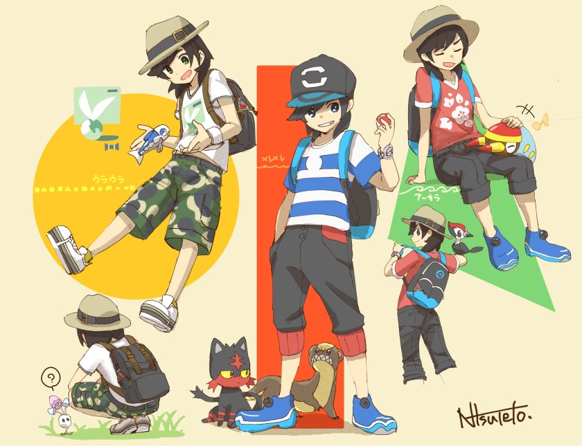 1boy, ?, backpack, bad_id, bad_twitter_id, bag, baseball_cap, black_hair
