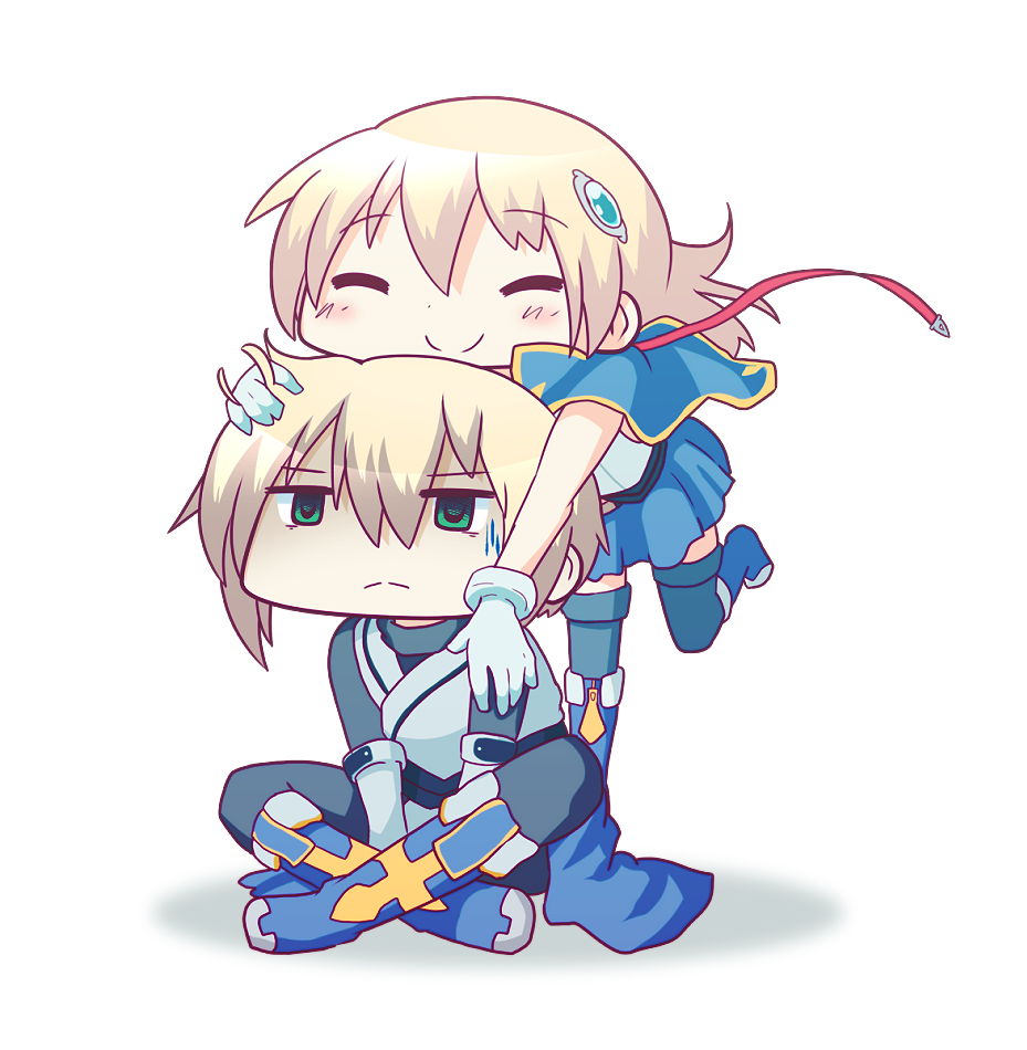 1girl, blazblue, blush, chibi, closed_eyes, completely_unamused, hakama, hakama_skirt