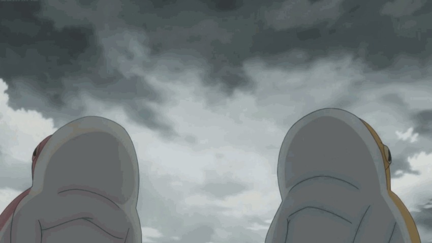 10s, 2girls, animated, animated_gif, aqua_(konosuba), black_hair, blue_hair, cloud