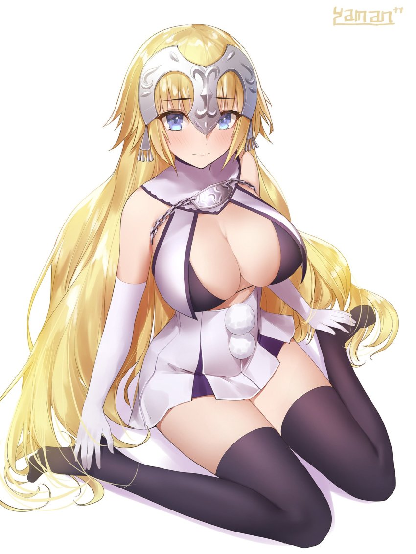1girl, artist_name, bikini, bikini_top_only, black_thighhighs, blonde_hair, blue_eyes, blush