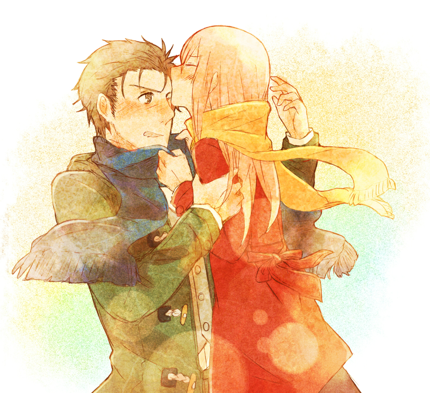 1boy, 1girl, arm_grab, axi125, bad_id, bad_pixiv_id, black_hair, blush