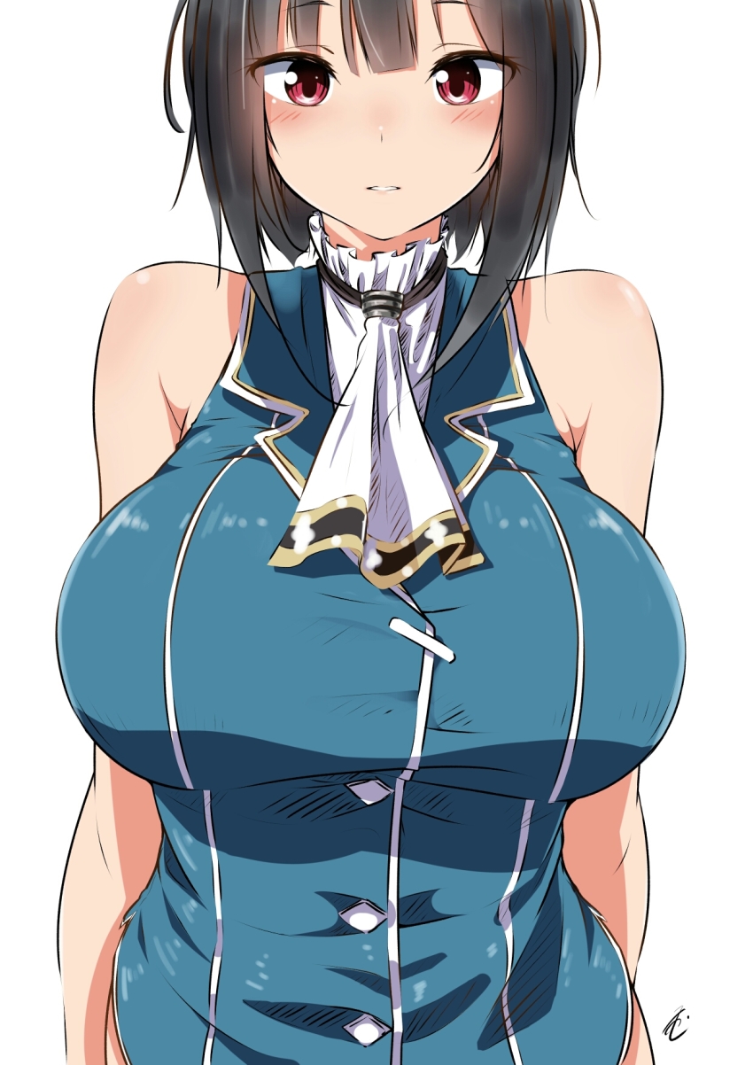 10s, 1girl, adapted_costume, alternate_costume, bare_shoulders, black_hair, blue_shirt, blush