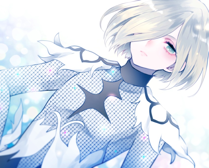 10s, 1boy, androgynous, bisco9skm, blonde_hair, bodysuit, dutch_angle, green_eyes