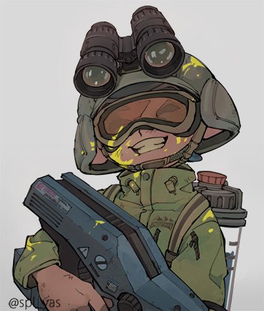 1boy, bad_id, bad_twitter_id, closed_eyes, grey_background, grin, ink_tank_(splatoon), inkling