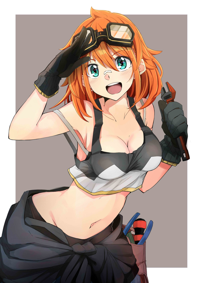 1girl, :d, absurdres, amano_tora, arm_up, bandaid, bandaid_on_face, bandaid_on_nose