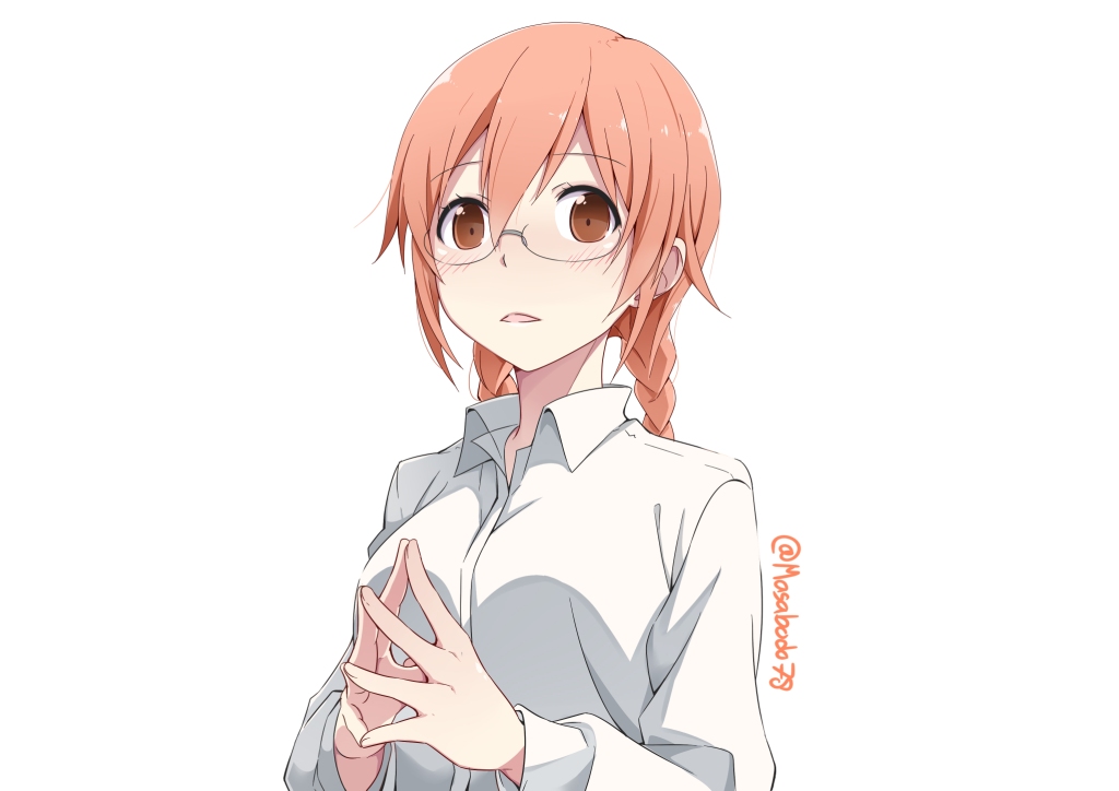 10s, 1girl, artist_name, blush, braid, brown_eyes, brown_hair, dress_shirt