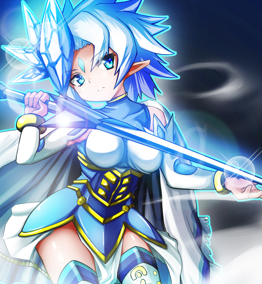 1girl, blue_eyes, blue_hair, breasts, cape, duel_monster, female_focus, furumeta