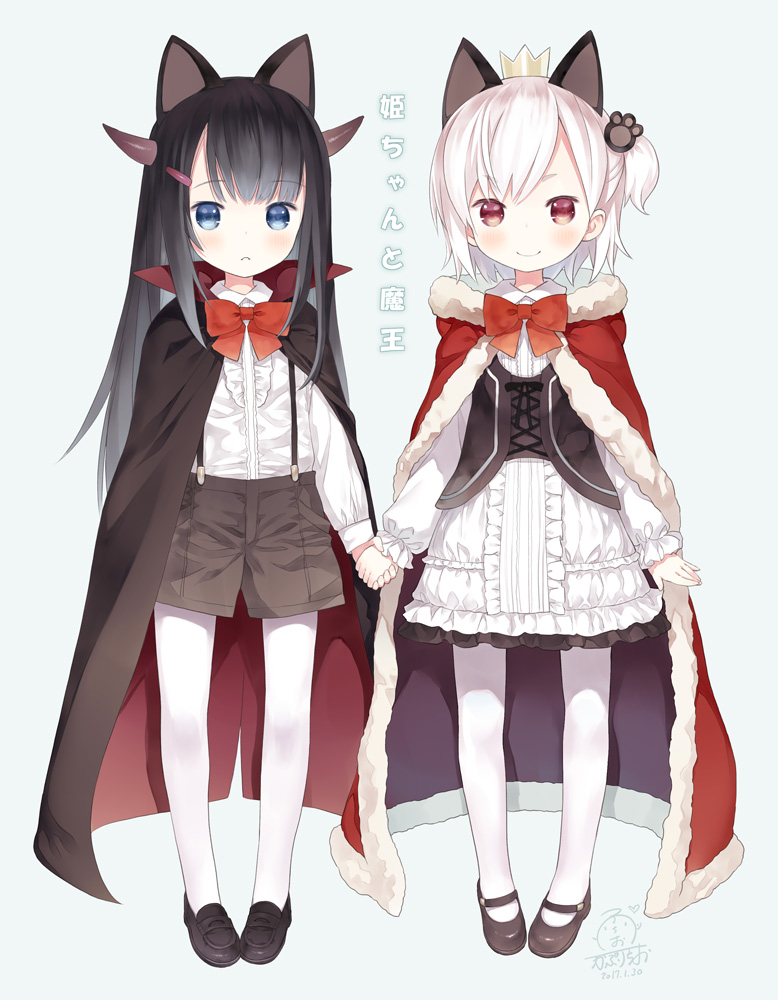 >:), 2017, 2girls, animal_ears, artist_name, bad_id, bad_pixiv_id, black_footwear
