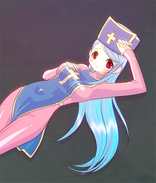 1girl, bad_id, bad_pixiv_id, blue_hair, bodysuit, breasts, dragon_quest, dragon_quest_iii