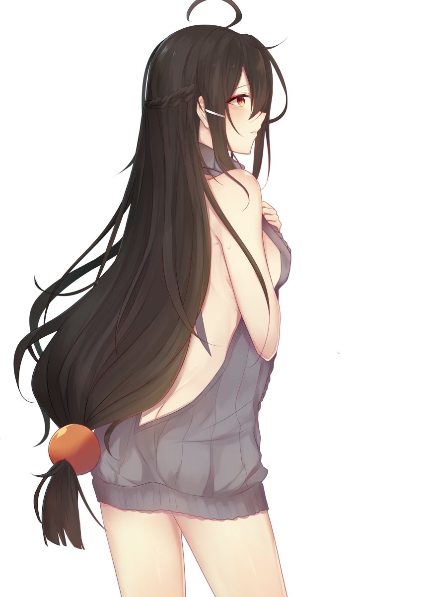 1girl, ahoge, ara_haan, ara_han, ass, back, backless_dress, backless_outfit