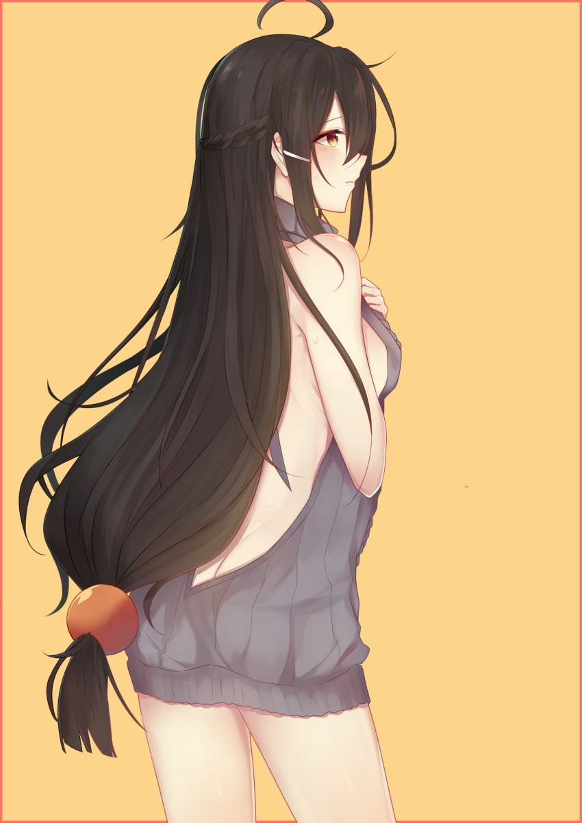1girl, ahoge, ara_haan, ara_han, ass, back, backless_dress, backless_outfit