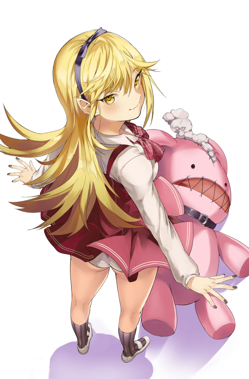 1girl, ass, black_nails, blonde_hair, blush, breasts, dress, eredhen