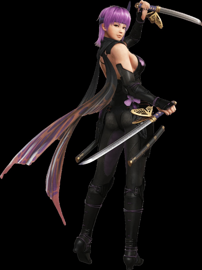 1girl, 3d, ayane_(doa), breasts, dead_or_alive, dual_wielding, highres, holding