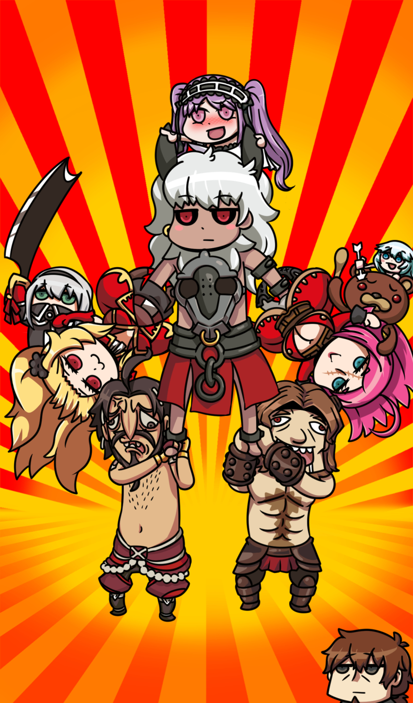 10s, 5boys, 5girls, :3, abs, ahoge, anger_vein, anne_bonny_(fate)