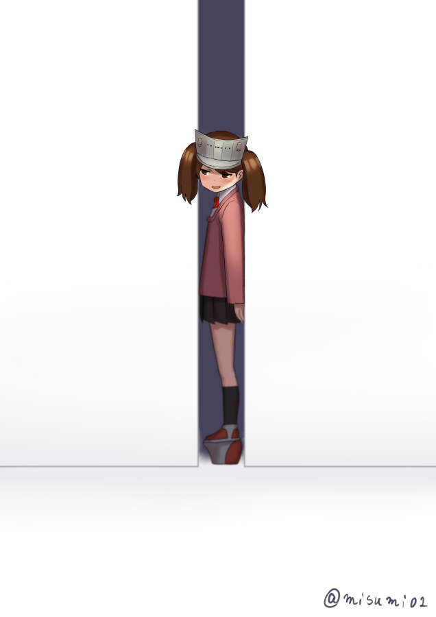 10s, 1girl, brown_eyes, brown_hair, female_focus, flat_chest, from_side, full_body