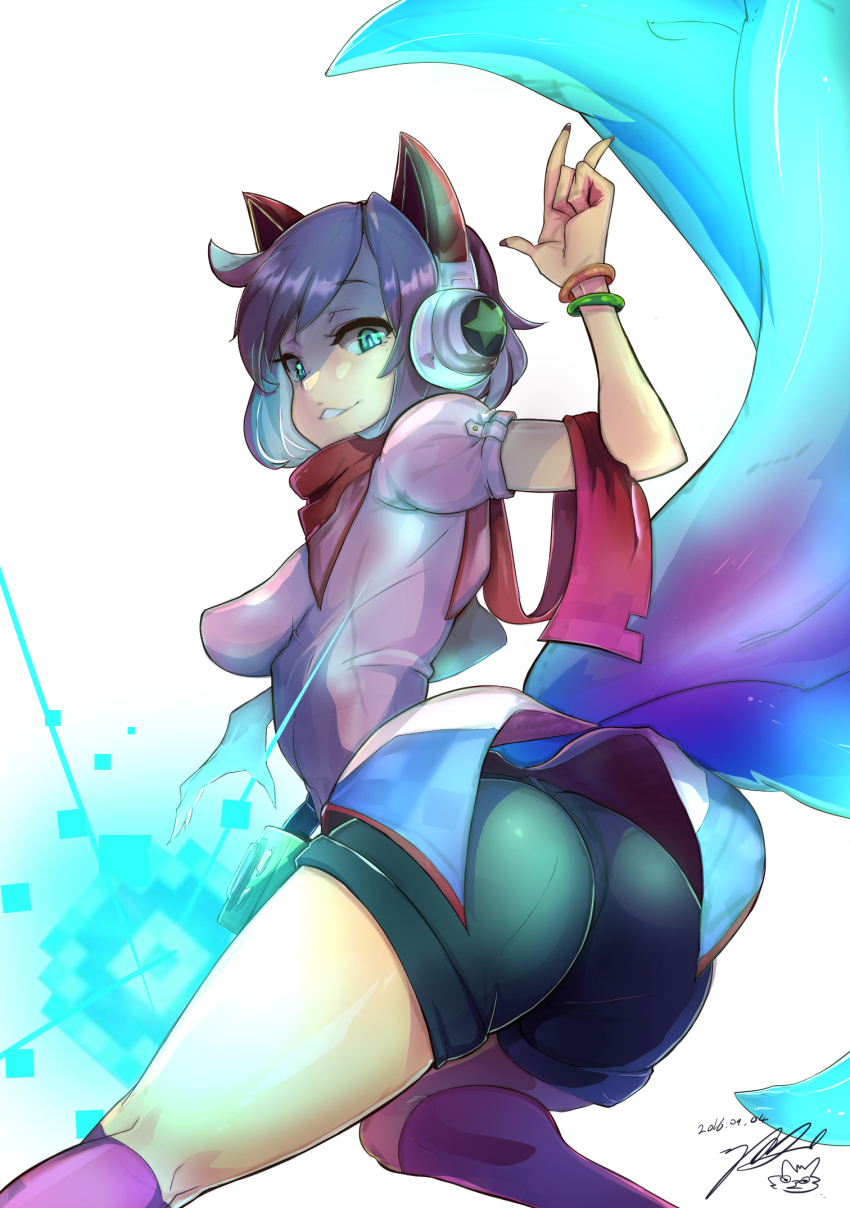 ahri_(league_of_legends), alternate_costume, alternate_hairstyle, animal_ears, arcade_ahri, ass, bad_id, bad_pixiv_id