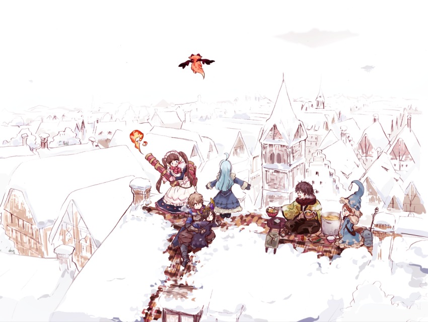 10s, 2boys, 4girls, ahoge, arulumaya, cabocha8, city, dorothy_(granblue_fantasy)