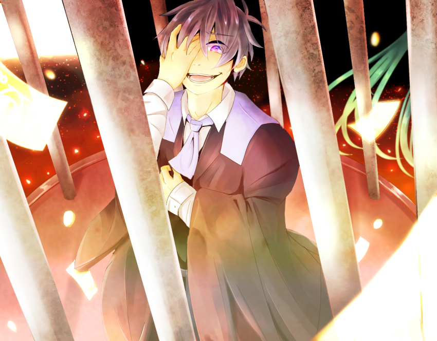 1boy, 1girl, akame_(akame0516), akutoku_no_judgement_(vocaloid), aqua_hair, bloom, blue_eyes, blue_hair