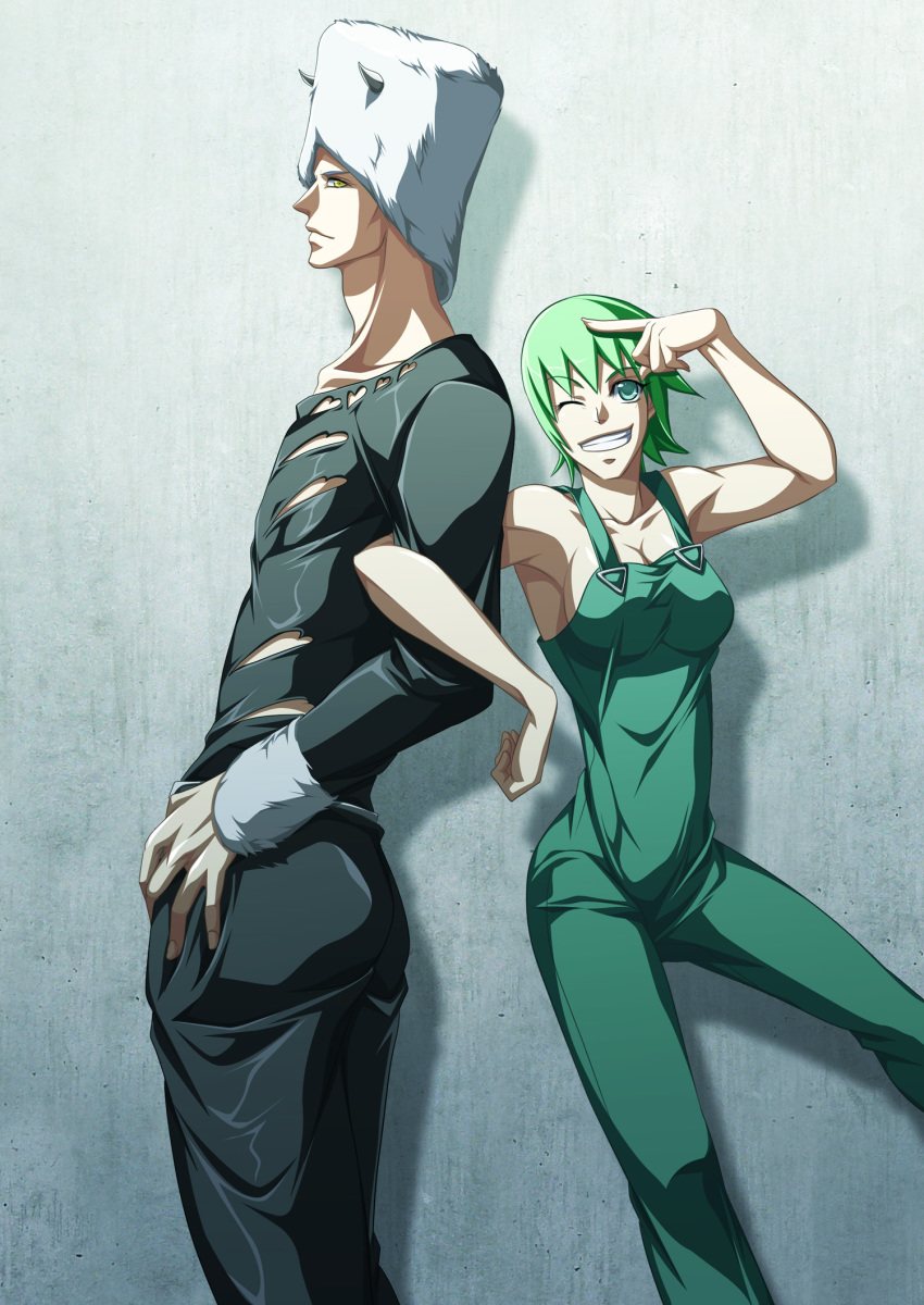 1boy, 1girl, aqua_eyes, armpits, bad_id, bad_pixiv_id, bare_shoulders, breasts