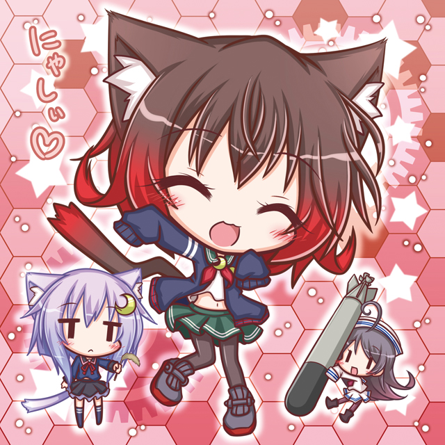 10s, 61cm_triple_(oxygen)_torpedo_mount, animal_ears, cat_ears, cat_tail, crescent, crescent_hair_ornament, crescent_pin