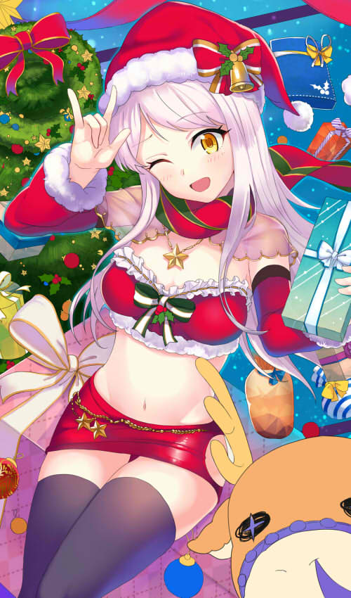 10s, 1girl, ;d, ashita_(2010), black_thighhighs, blitzen, blush, breasts