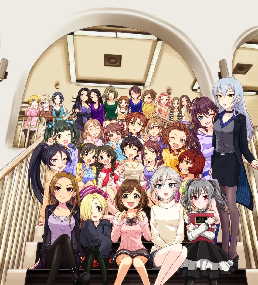 10s, 6+girls, aikawa_chinatsu, akanishi_erika, anastasia_(idolmaster), animal_ears, black_hair, blonde_hair