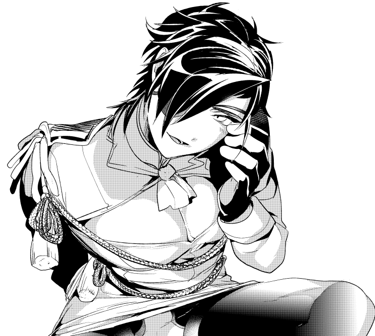 10s, 1boy, adapted_costume, black_gloves, black_hair, cleavage_cutout, clothing_cutout, epaulettes