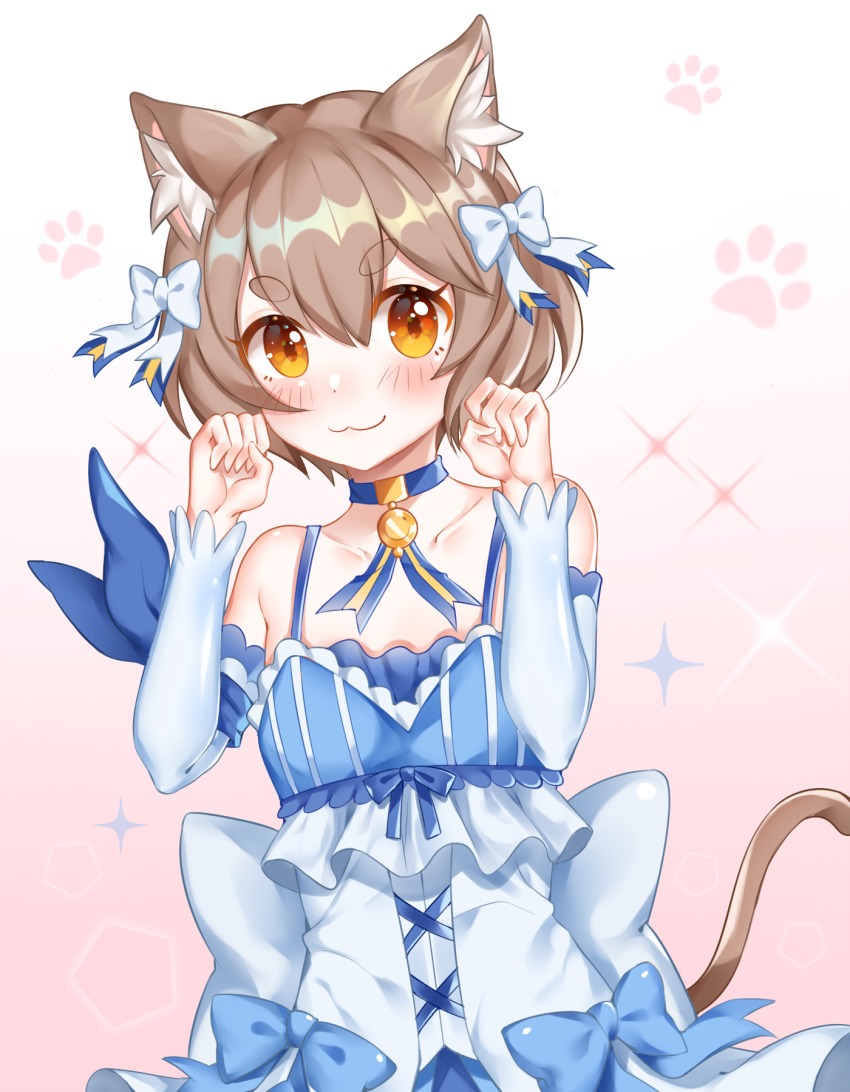 10s, 1boy, :3, animal_ears, blue_dress, blue_ribbon, cat_boy, cat_ears