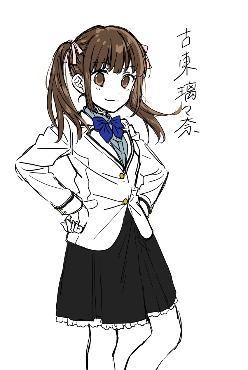 1girl, bad_id, bad_pixiv_id, blazer, bow, bowtie, brown_eyes, brown_hair