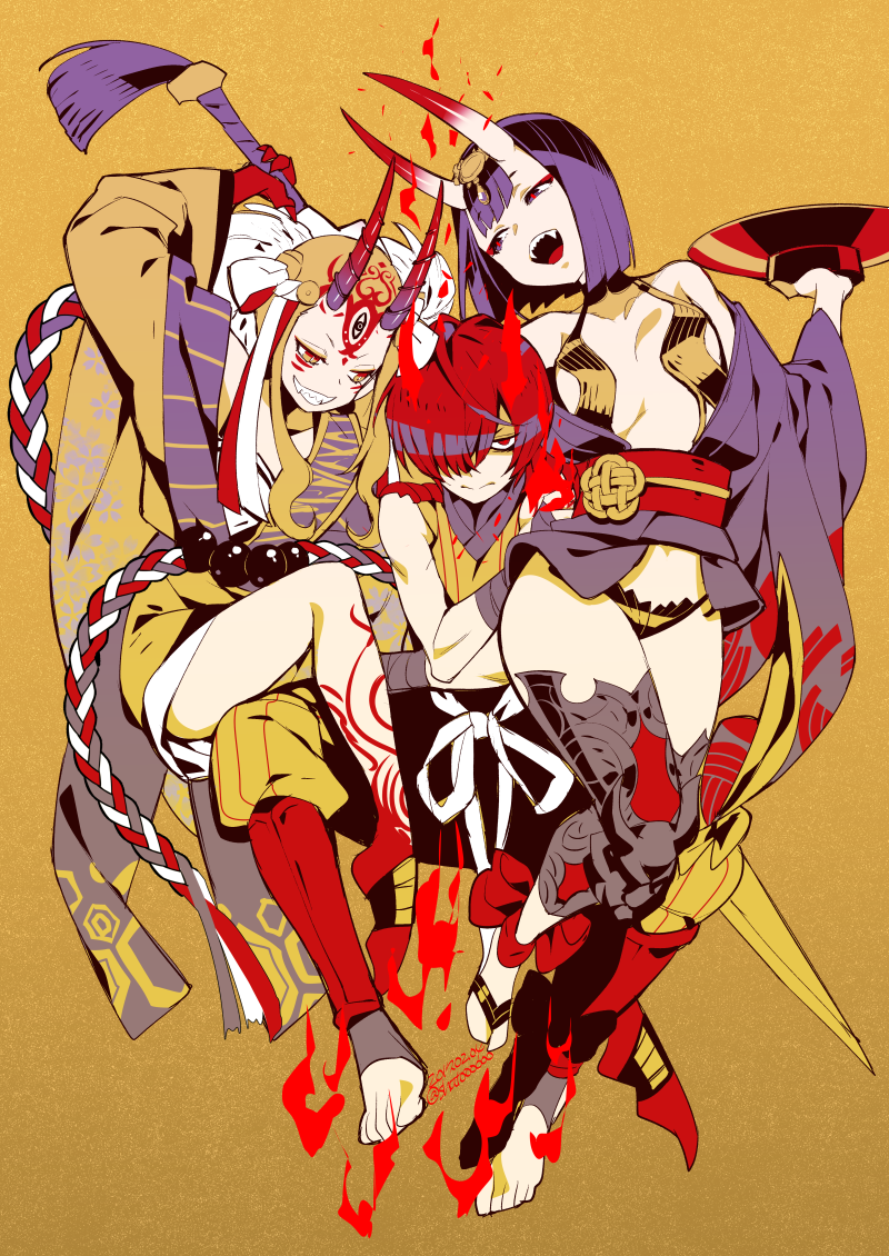 1boy, 2017, 2girls, blonde_hair, breasts, cup, dated, facial_mark