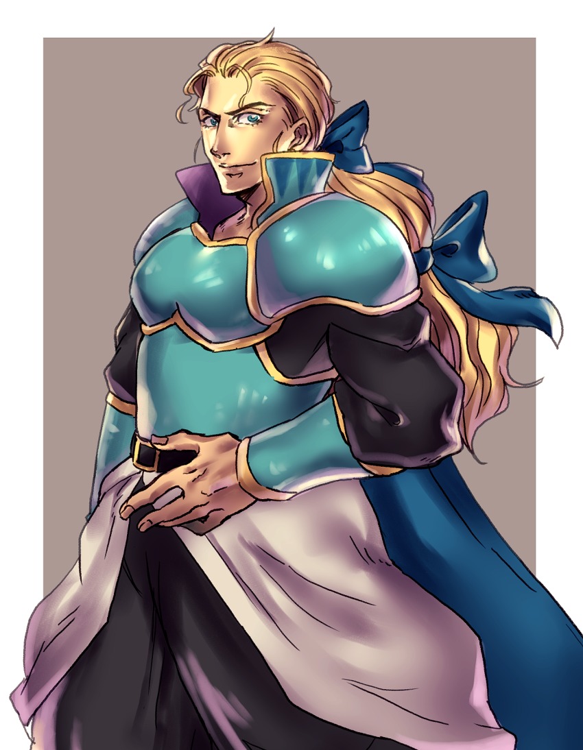 1990s_(style), 1boy, armor, blonde_hair, cape, edgar_roni_figaro, final_fantasy, final_fantasy_vi