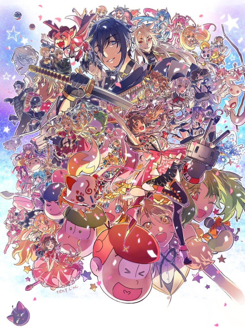 >_<, +_+, 10s, 1990s_(style), 6+boys, 6+girls, ahoge, akai_shuuichi