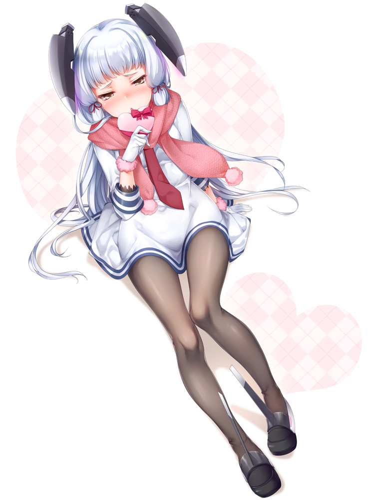 10s, 1girl, black_pantyhose, black_shoes, blunt_bangs, box, dress, female_focus