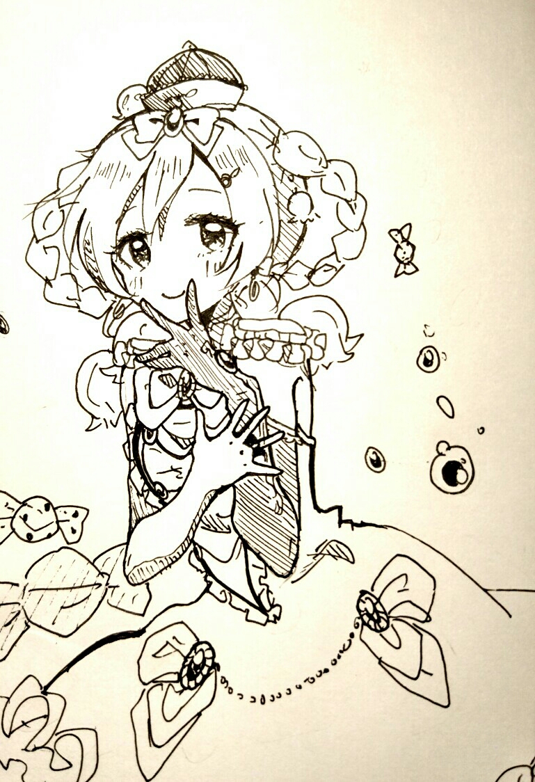 10s, 1girl, bluebell_candy, blush, candy, female_focus, food, gloves