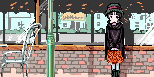 10s, 1girl, casual, female_focus, hardgore_alice, hat, hatoda_ako, hayanye