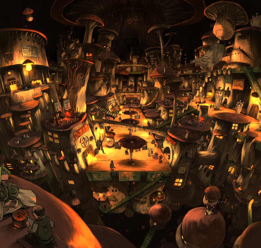 6+boys, 6+girls, building, city, cityscape, gregorius_yamada, highres, house