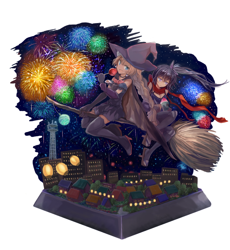 10s, 2girls, bad_id, bad_twitter_id, black_footwear, black_hair, black_legwear, blonde_hair