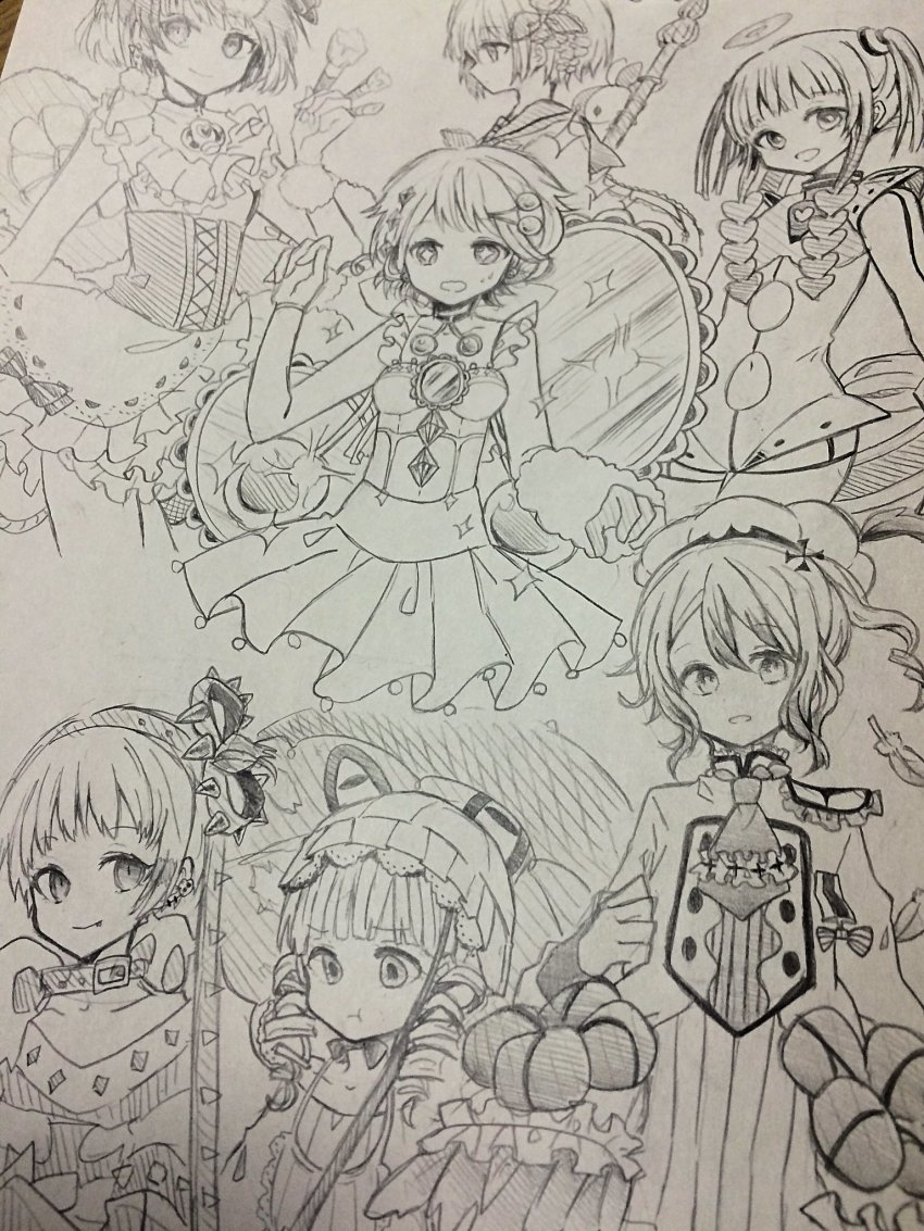 10s, 6+girls, highres, mahou_shoujo_ikusei_keikaku, mahou_shoujo_ikusei_keikaku_jokers, mahou_shoujo_ikusei_keikaku_limited, mahou_shoujo_ikusei_keikaku_restart, monochrome