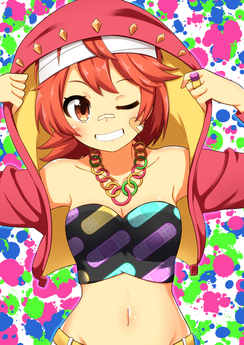 1girl, female_focus, highres, hood, kokubun_(akikawaship), one_eye_closed, short_hair, solo