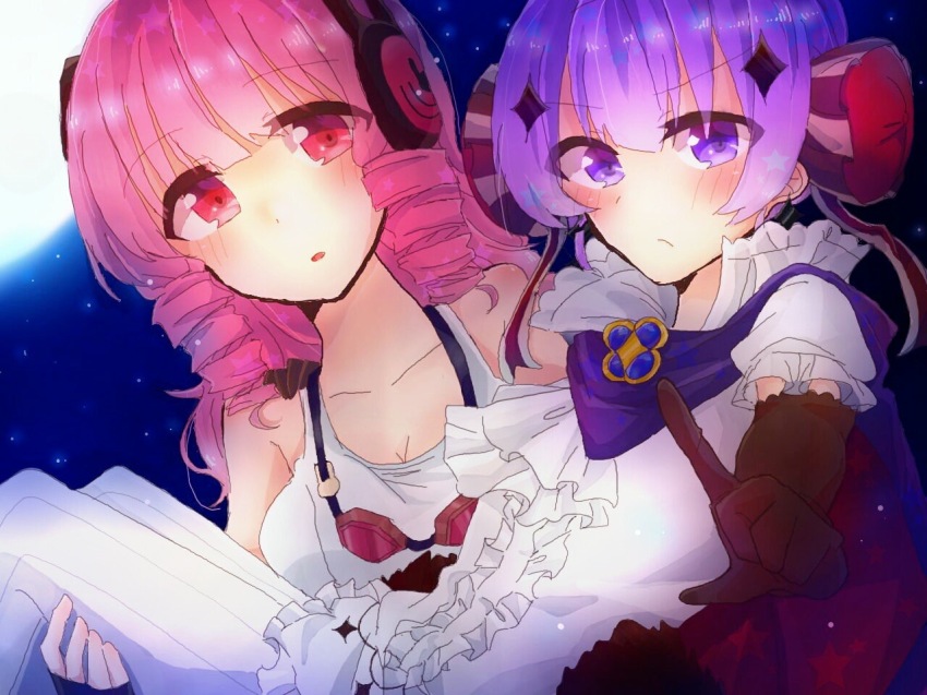 10s, 2girls, bad_id, bad_twitter_id, blush, carrying, center_frills, couple