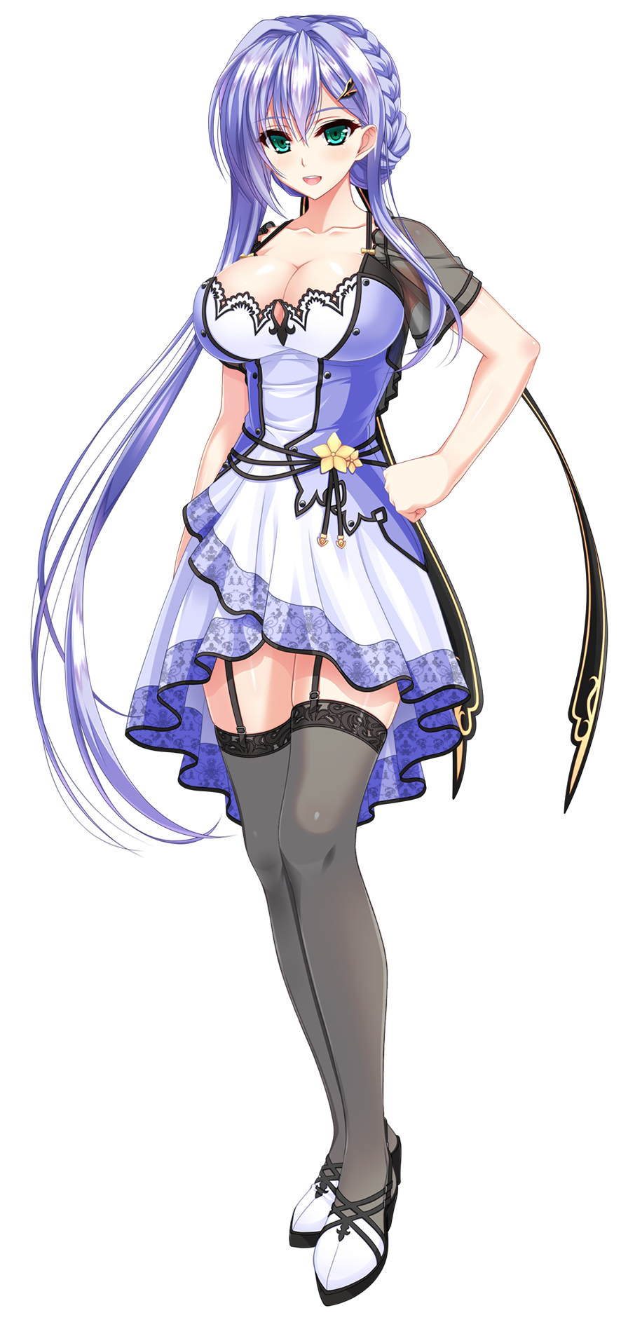 1girl, amasaka_takashi, aqua_eyes, breasts, cleavage, dress, female_focus, full_body