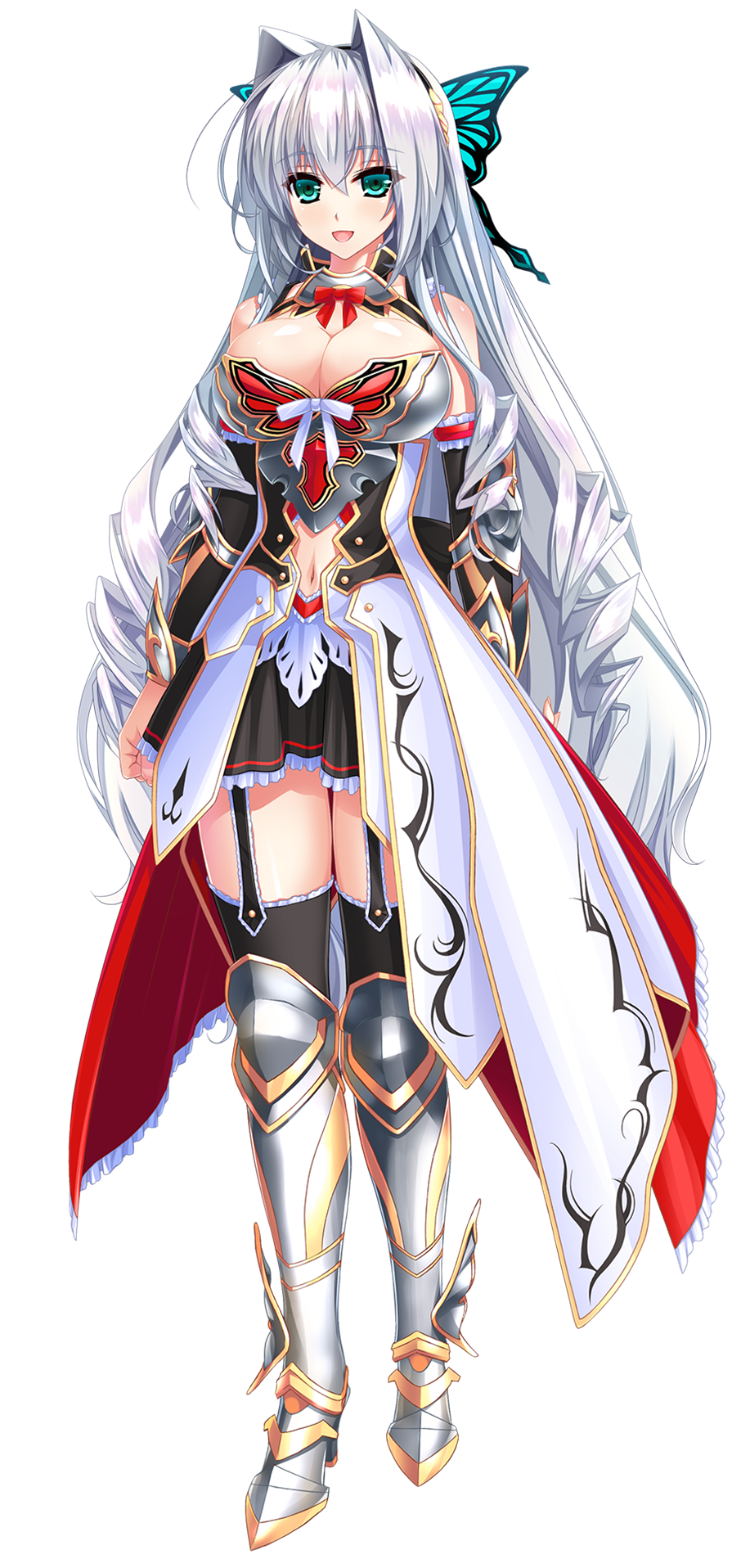 1girl, amasaka_takashi, aqua_eyes, armor, bare_shoulders, breastplate, breasts, cleavage