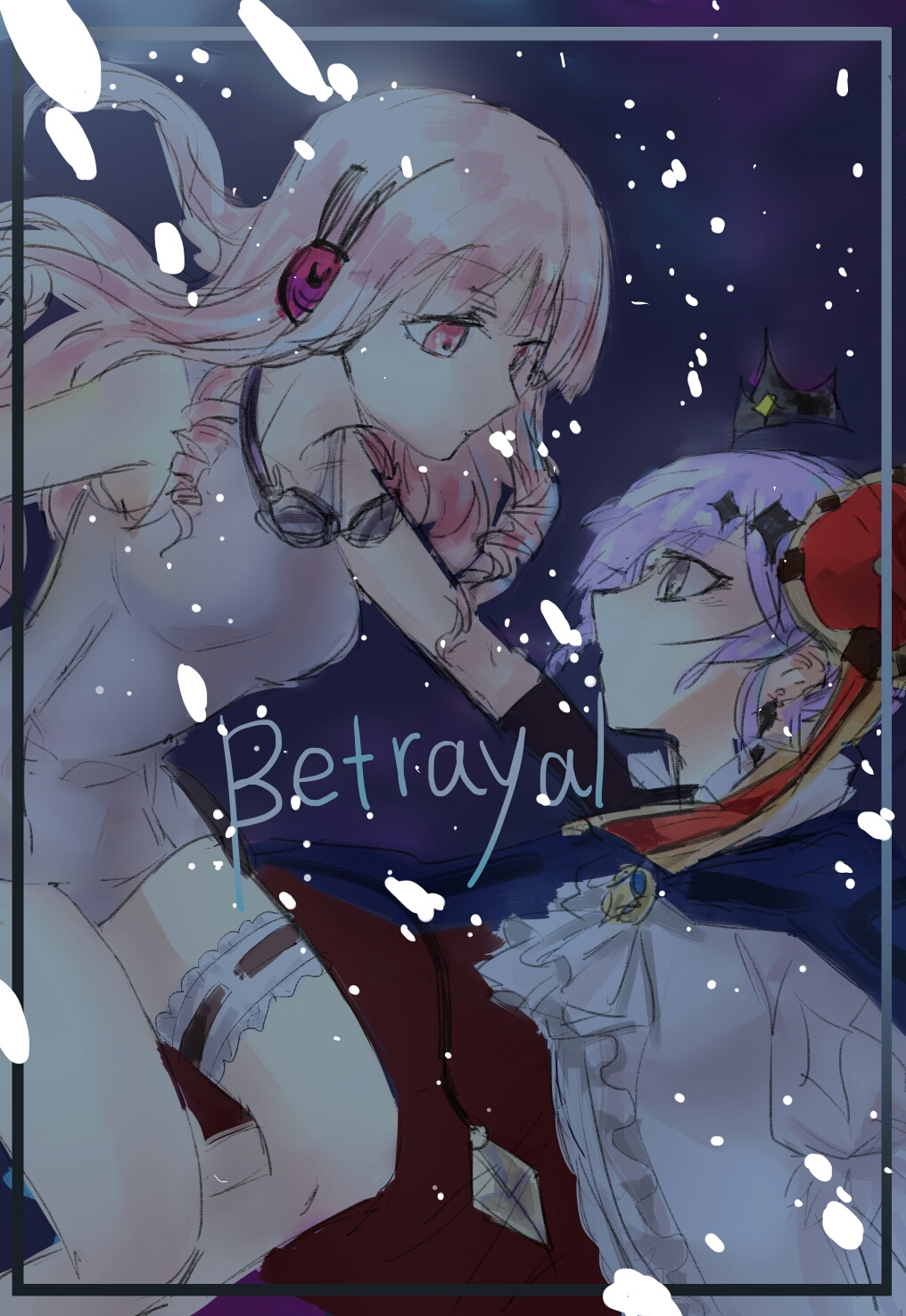 10s, 2girls, bad_id, bad_pixiv_id, eye_contact, headphones, highres, hshs